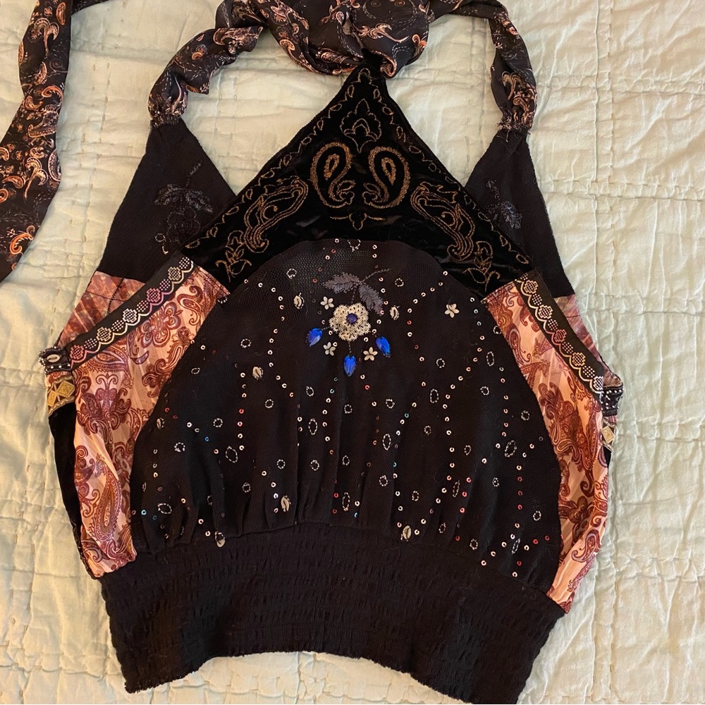 XS Free People beaded velvet and chiffon blouse. New with tags! - Picture 4 of 5